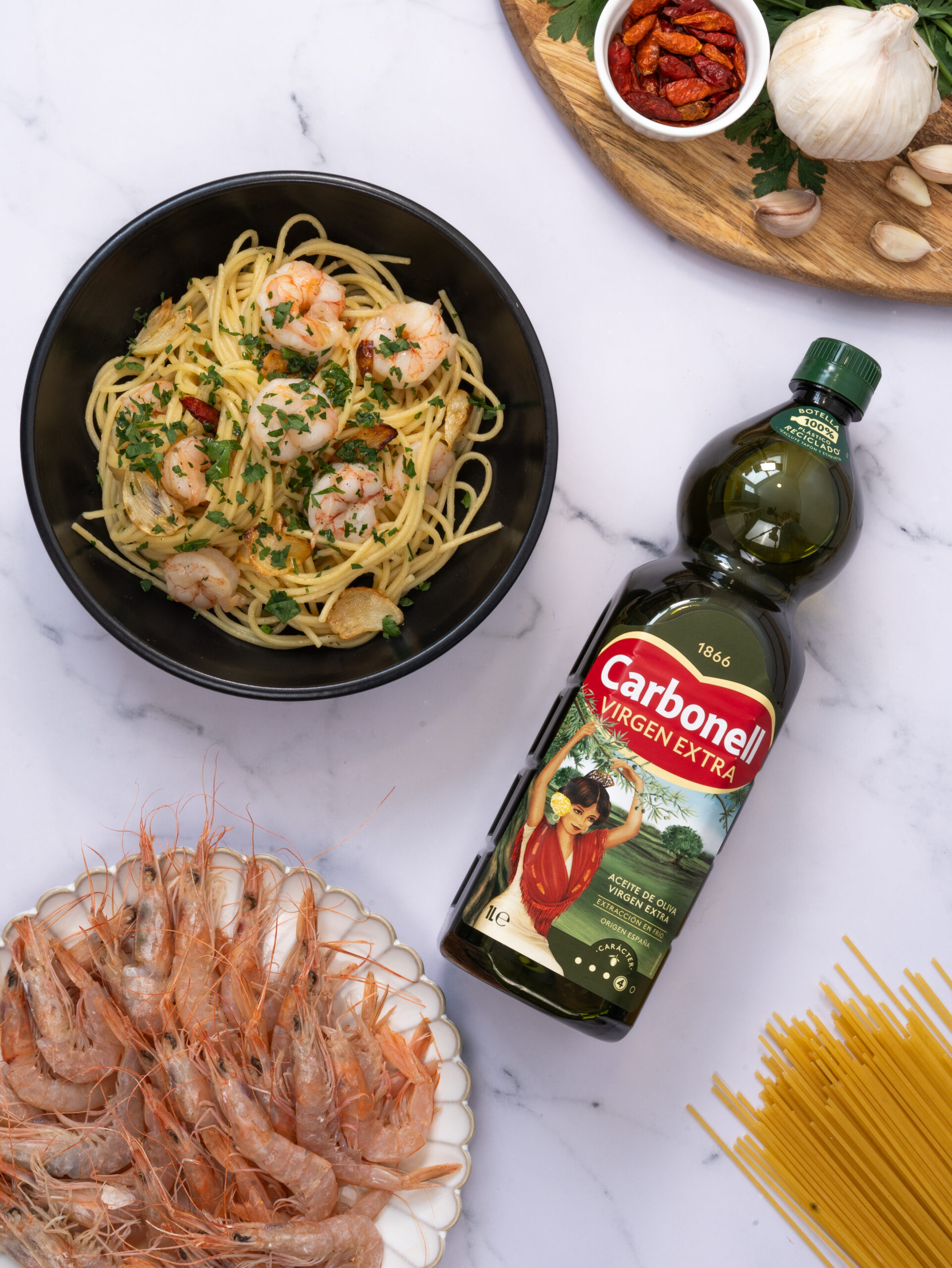 Espaguetis con gambas